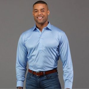 Collars & Co. Semi-Spread Collar Long Sleeve Light Blue Micro Gingham R136 R140